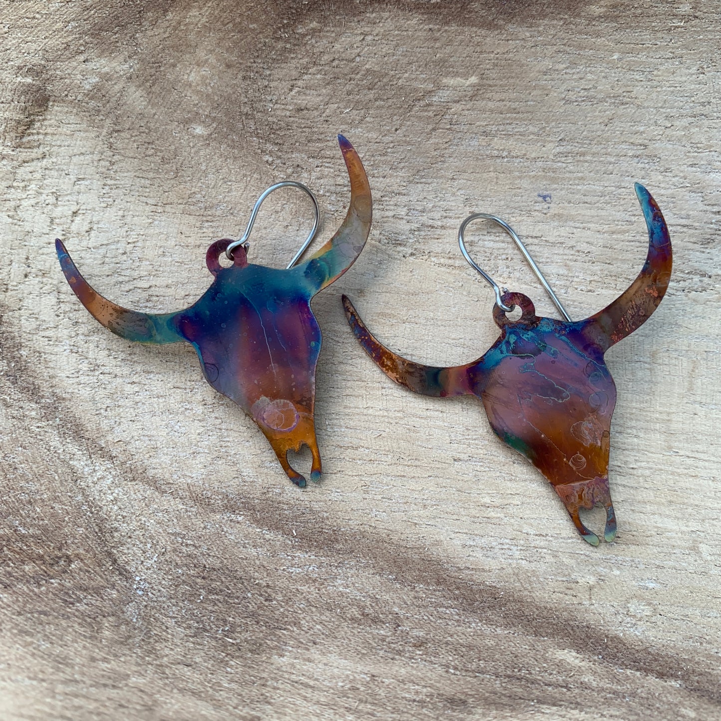 Copper Cow Skull Earrings