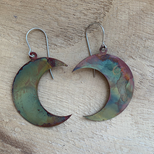 Copper Crescent Moon Earrings