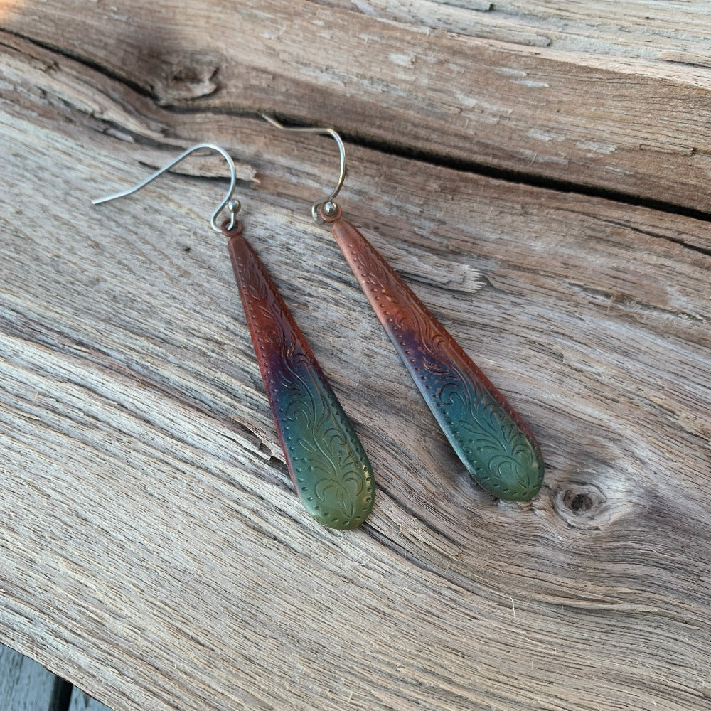 Long Teardrop Copper Drop Earrings