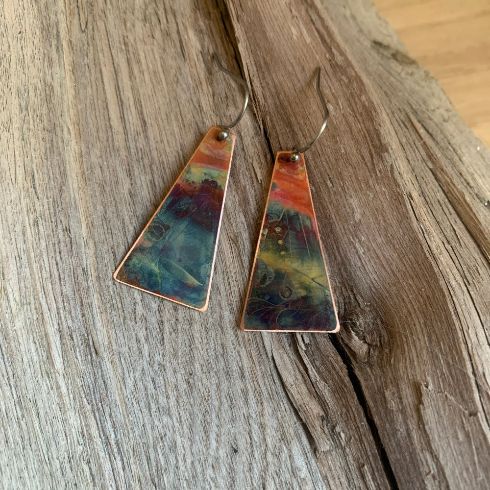 Copper Small Triangle Earrings
